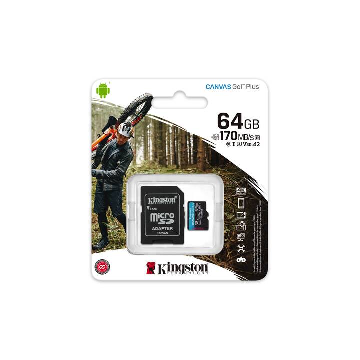 KINGSTON TECHNOLOGY MicroSD Canvas Go! Plus (Class 10, 64 GB, 170 MB/s)