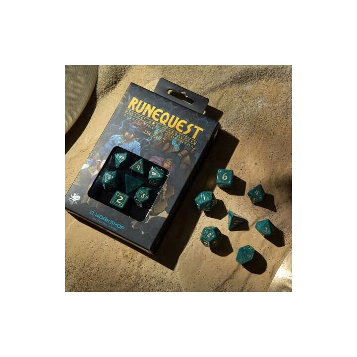 Q WORKSHOP RuneQuest Turquoise & Gold Set dei dadi (7 Parti)