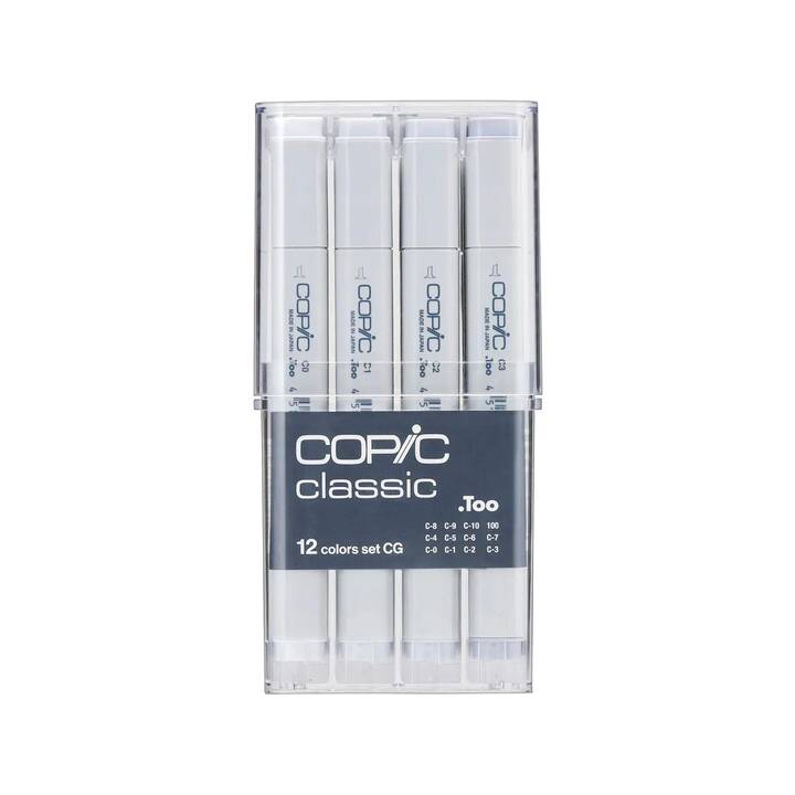 COPIC Kreativmarker Classic (Grau, Schwarz, Weiss, 12 Stück)