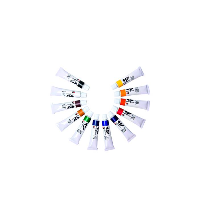 MARABU Couleur acrylique Artist Acryl Set (12 x 12 ml, Mauve, Brun, Cuivre, Bleu foncé, Bleu, Blanc, Jaune, Vert clair, Orange, Noir, Doré, Vert, Rouge)