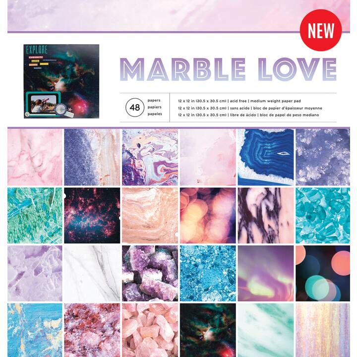 AMERICAN CRAFTS Spezialpapier Marble Love (Mehrfarbig, 48 Stück)