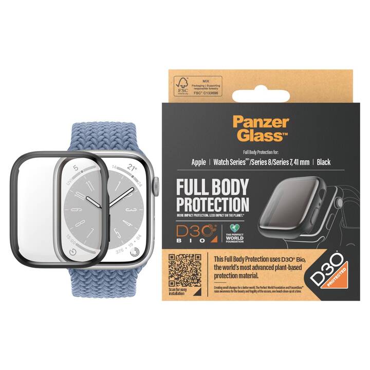 PANZERGLASS Full Body Schutzfolie (Apple Watch Series 9, Transparent, Schwarz)