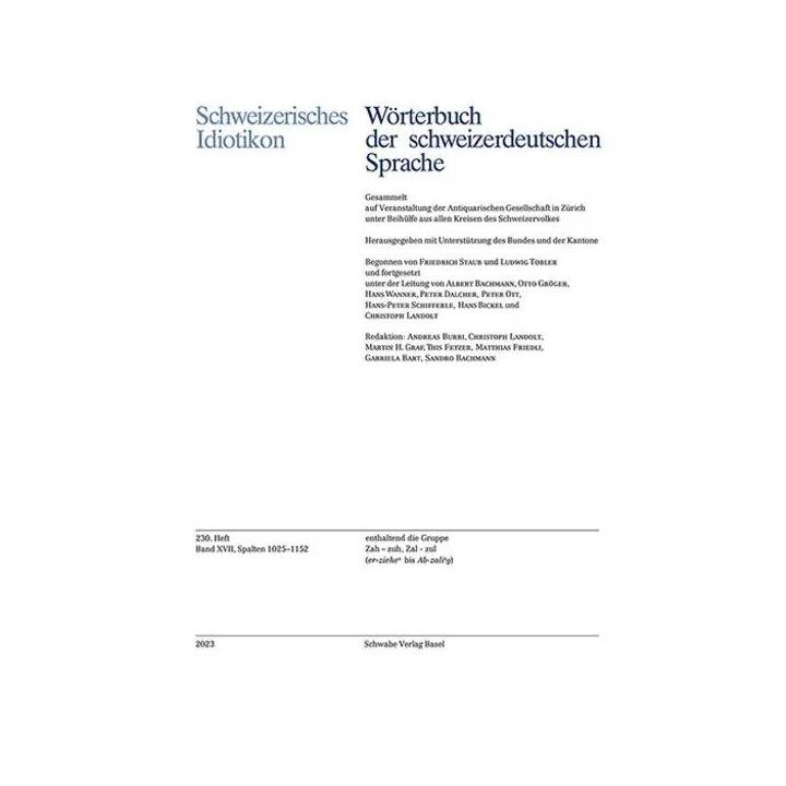 Schweizerisches Idiotikon, Band XVII, Heft 230
