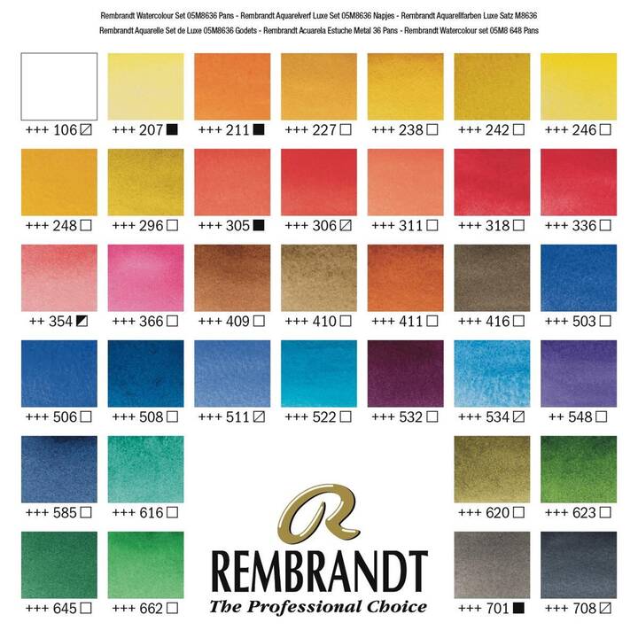 REMBRANDT Colore acquerello Water colour Set (36 x 360 ml, Multicolore)