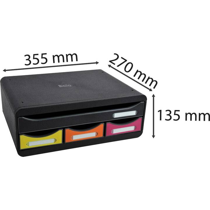 BIELLA Büroschubladenbox Mini (A4+, 29 cm  x 13.5 cm  x 13.5 cm, Schwarz, Mehrfarbig)