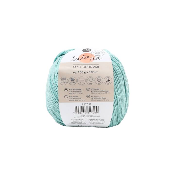 LALANA Wolle Soft Cord Ami (100 g, Mintgrün, Grün)