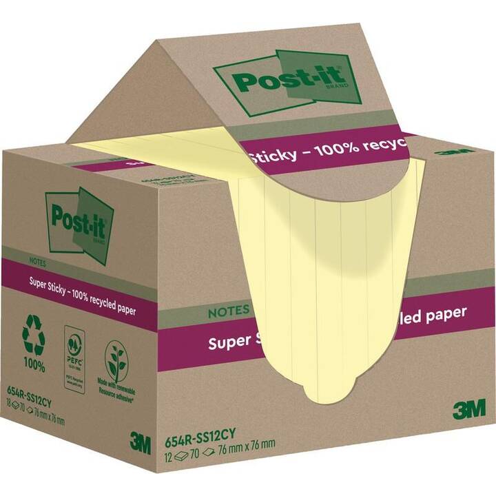 POST-IT Haftnotizen Super Sticky (12 x 70 Blatt, Gelb)