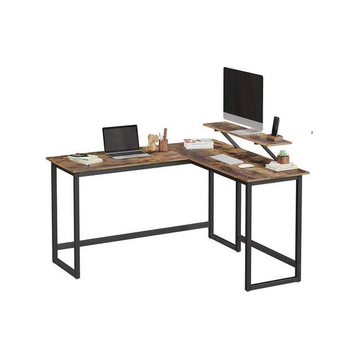 SONGMICS table d'ordinateur (Brun, Noir, 130 cm x 140 cm x 89 cm)