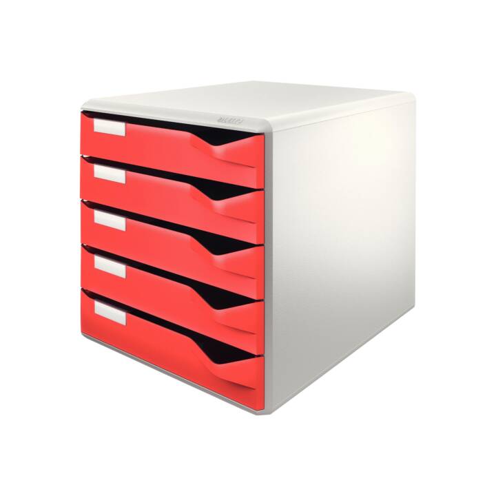LEITZ Büroschubladenbox (A4, 28.5 cm  x 29 cm  x 35.5 cm, Silber, Rot)