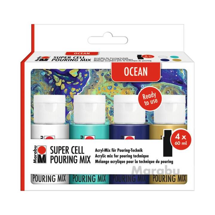 MARABU Couleur acrylique Super Cell Pouring Mix Ocean Set (4 x 60 ml, Coloris assortis)