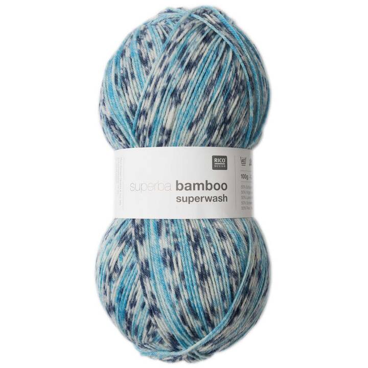RICO DESIGN Lana Superba Bamboo superwash (100 g, Blu-verde, Blu chiaro, Blu, Turchese)