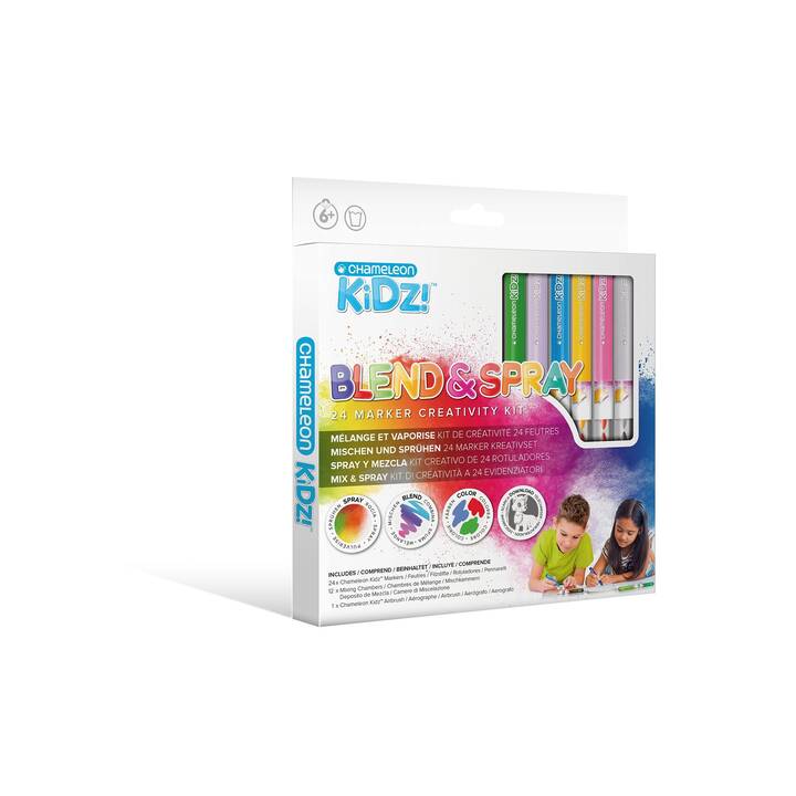 CHAMELEON Crayons de couleur aquarellables Airbrush Blend & Spray (Multicolore, 24 pièce)