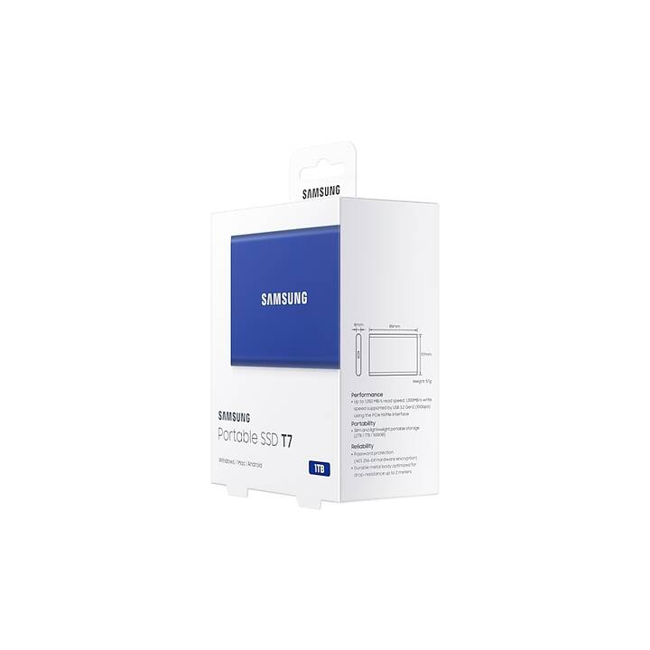 SAMSUNG Portable SSD T7 (USB Typ-C, 1000 GB, Indigo Blue, Blau)