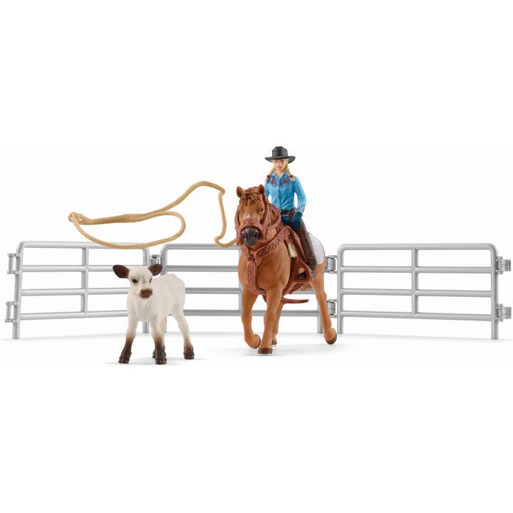 SCHLEICH Farm World Team Roping mit Cowgirl Cheval