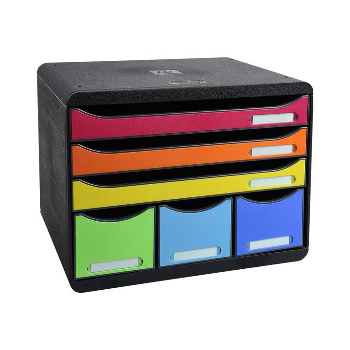 EXACOMPTA Boite à tiroirs de bureau (A4, 27 cm  x 35.5 cm  x 27.1 cm, Noir, Multicolore)