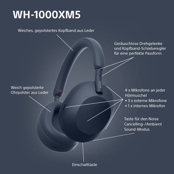 SONY WH-1000XM5 (ANC, Bluetooth 5.2, Blau)