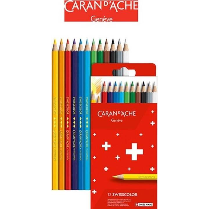 CARAN D'ACHE Crayons de couleur Swisscolor (Multicolore, 12 pièce)