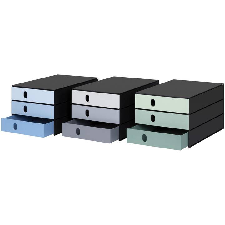 STYRO Boite à tiroirs de bureau Pro (C4, 24.3 cm  x 33.5 cm  x 20 cm, Noir, Bleu)