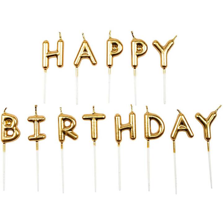 RICO DESIGN Candela per torta Happy Birthday (13 pezzo, Compleanno, Oro)