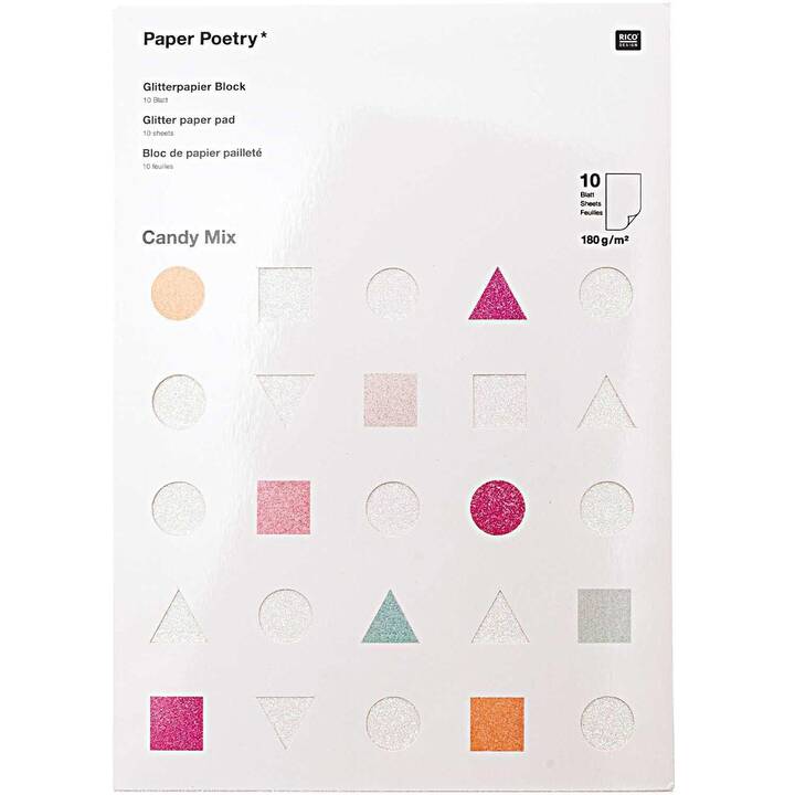 RICO DESIGN Papier pailleté Poetry Candy Mix (Multicolore, A4, 10 pièce)
