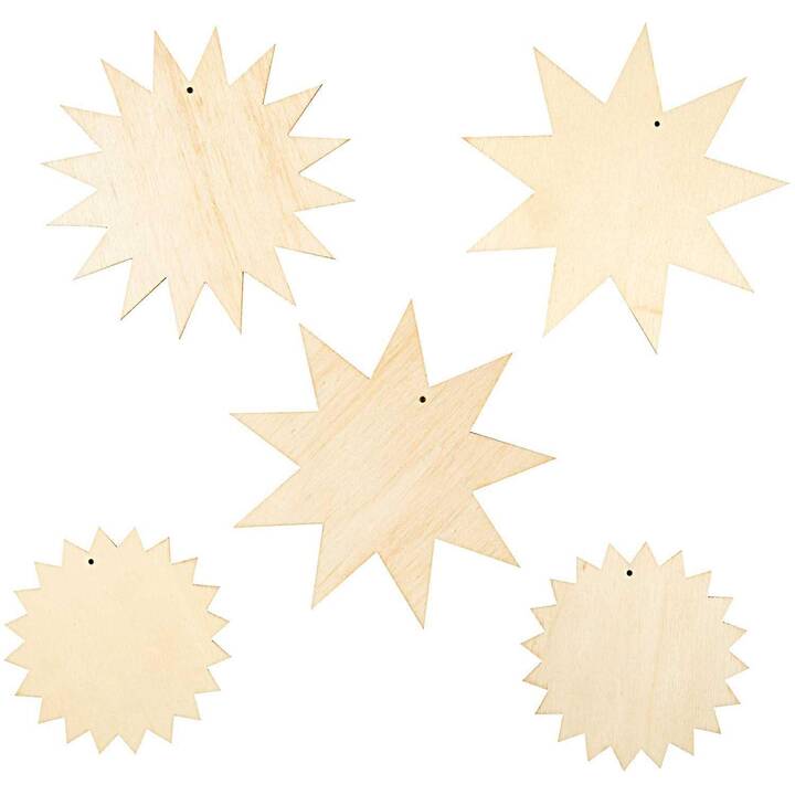 RICO DESIGN Holzartikel Figur Wall Charm Sun & Star (5 Stück)
