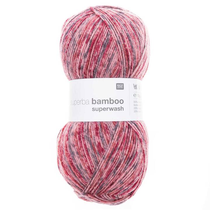 RICO DESIGN Laine Bamboo (100 g, Gris, Rouge, Pink, Rose)