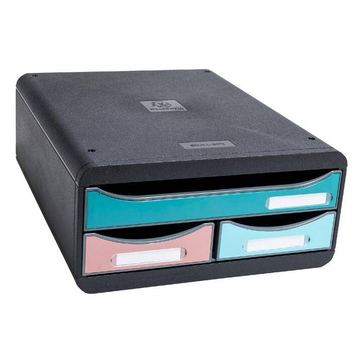 EXACOMPTA Büroschubladenbox Skandi (A4+, A4, 34.7 cm  x 27.8 cm  x 13 cm, Schwarz, Mehrfarbig)