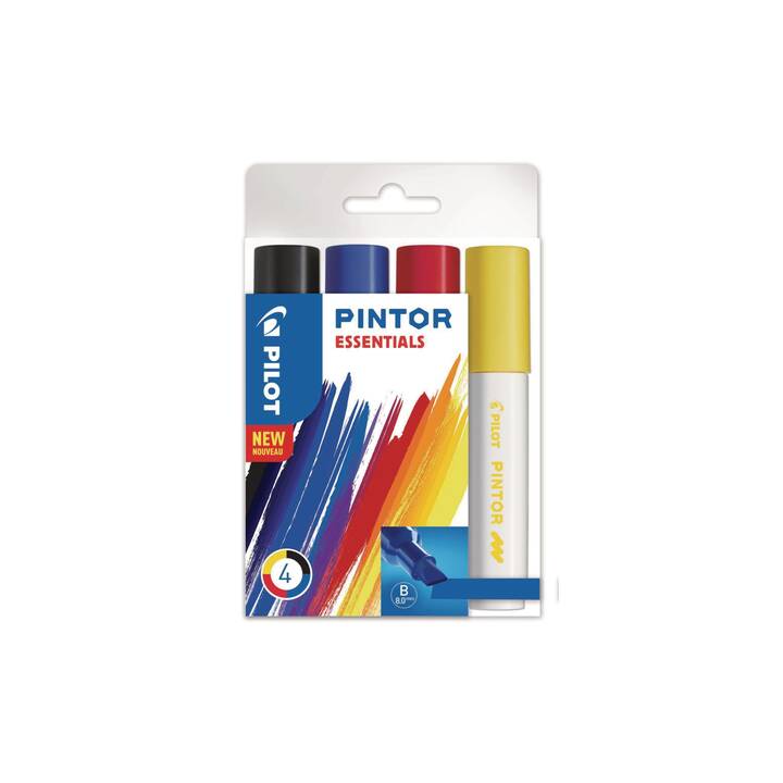 PILOT PEN Kreativmarker Pintor Essentials (Gelb, Schwarz, Rot, Blau, 4 Stück)