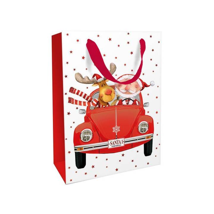 BRAUN + COMPANY Borse regalo Santa's Red Car (Rosso, Bianco, Renna, Babbo Natale)