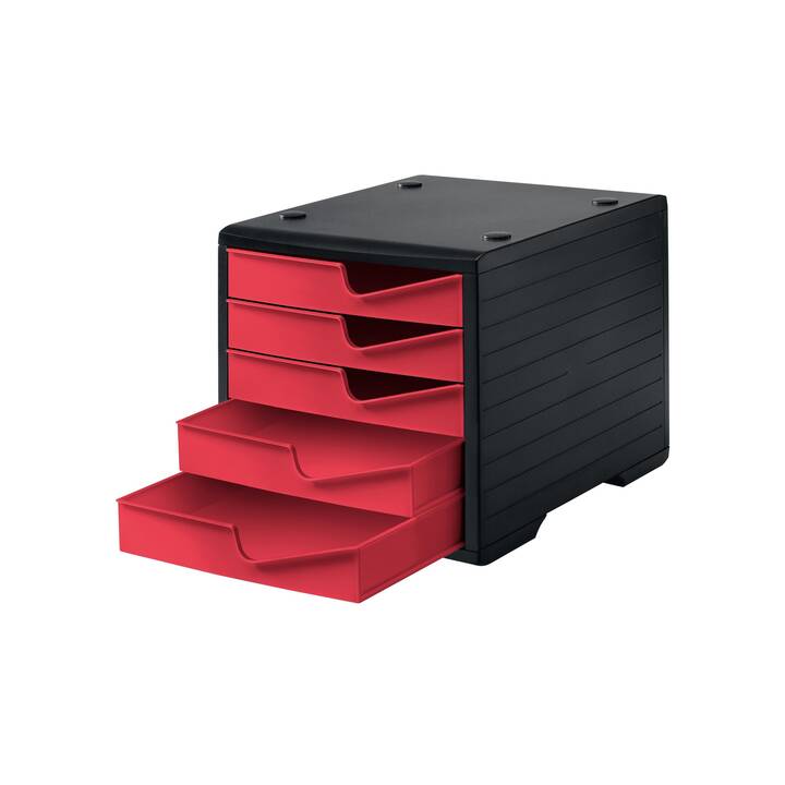 STYRO Boite à tiroirs de bureau (C4, 27 cm  x 34 cm  x 25.5 cm, Noir, Rouge)