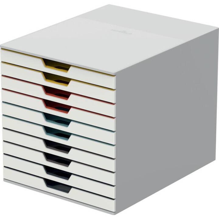 DURABLE Boite à tiroirs de bureau Varicolor Mix 10 (A4, 28 cm  x 35.6 cm  x 29.2 cm, Gris, Blanc, Multicolore)