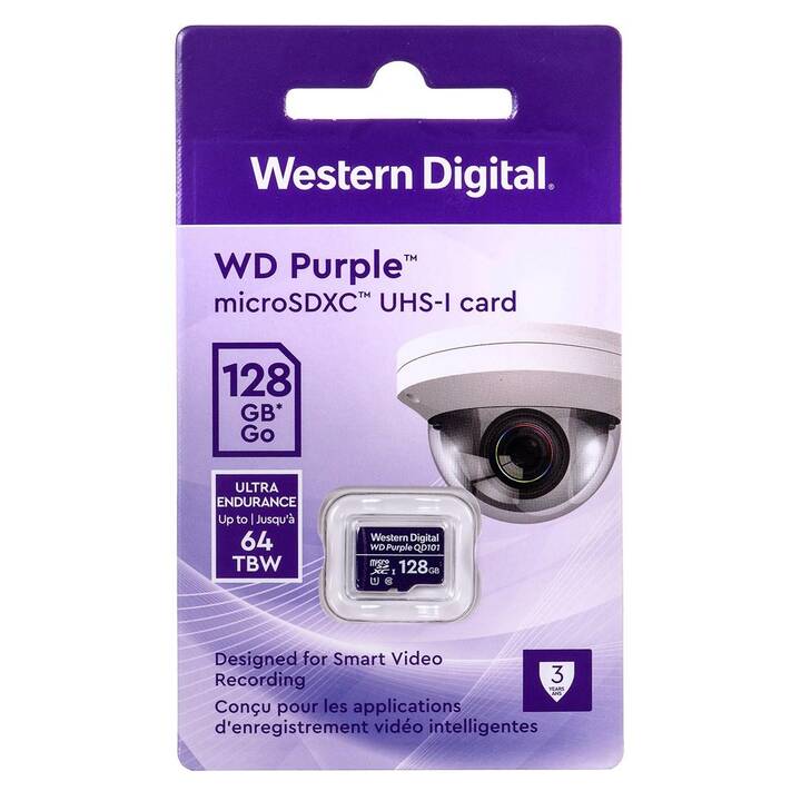 WD MicroSDXC Purple SC QD101 (UHS-I Class 1, Class 10, 128 Go, 60 Mo/s)