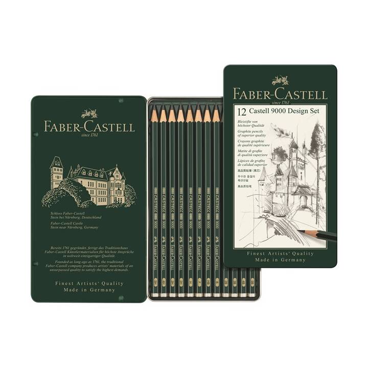 FABER-CASTELL Castel 9000 Tuschestift (Grau, 12 Stück)