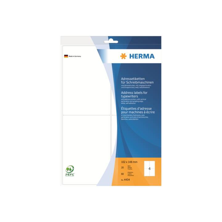 HERMA Ettiquettes (Blanc, A4, 80 pièce, PEFC)