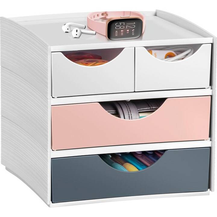 CEP Büroschubladenbox MyCube (18.5 cm  x 18.6 cm  x 17.5 cm, Grau, Pink, Weiss)