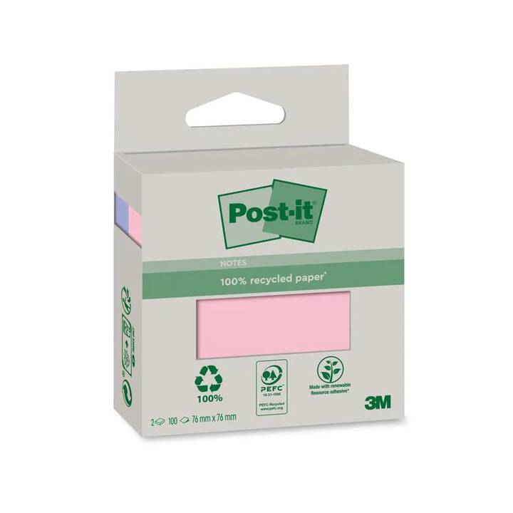 POST-IT Notes autocollantes Recycling Notes (2 x 75 feuille, Pink)