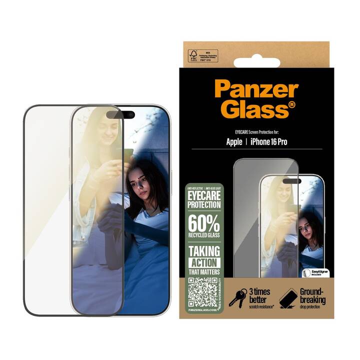 PANZERGLASS Vetro protettivo da schermo Ultra Wide Fit EyeCare (iPhone 16 Pro, 1 pezzo)