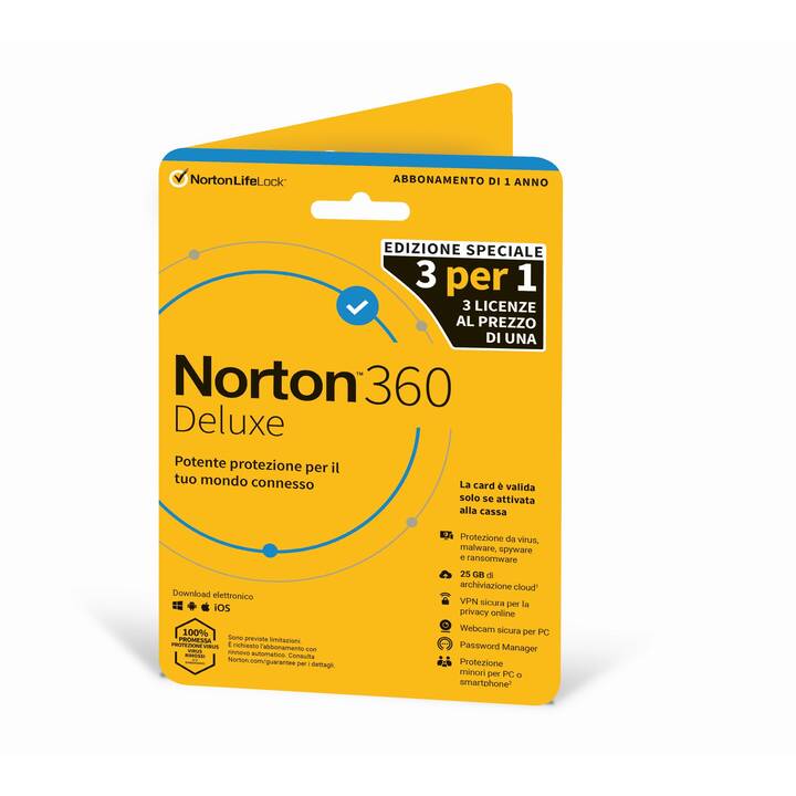 NORTON 360 Deluxe 3for1 (Licence annuelle, 3x, 1 année, Italien)