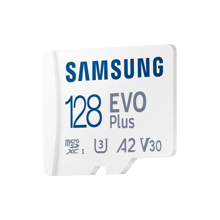 SAMSUNG MicroSDXC Evo Plus (Video Class 30, Class 10, A2, 128 GB, 160 MB/s)