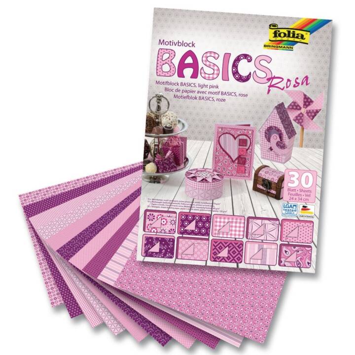 FOLIA Papier spécial Basics (Pink, 30 feuille)