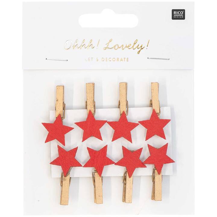 RICO DESIGN Clip decorativa (8 pezzo, Stella)