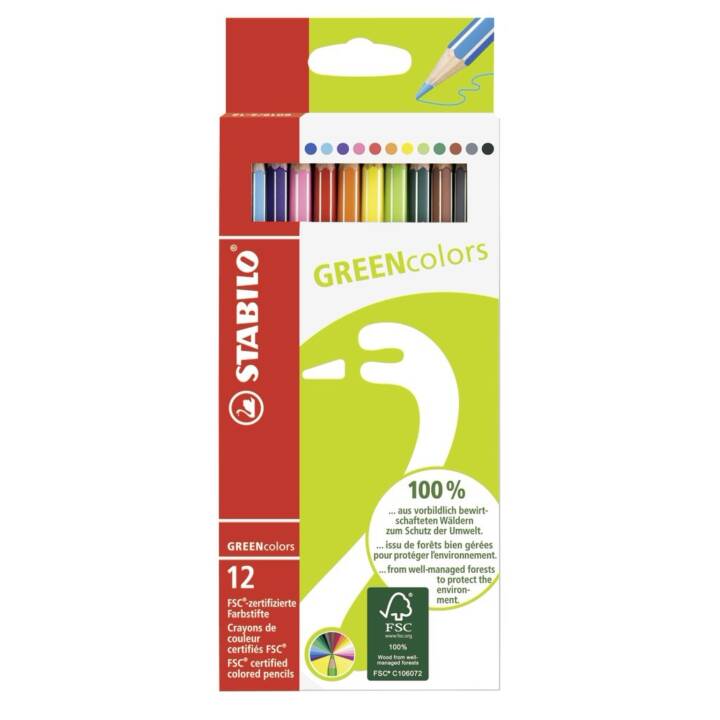 STABILO Crayons de couleur Green Colors (Multicolore, 12 pièce)