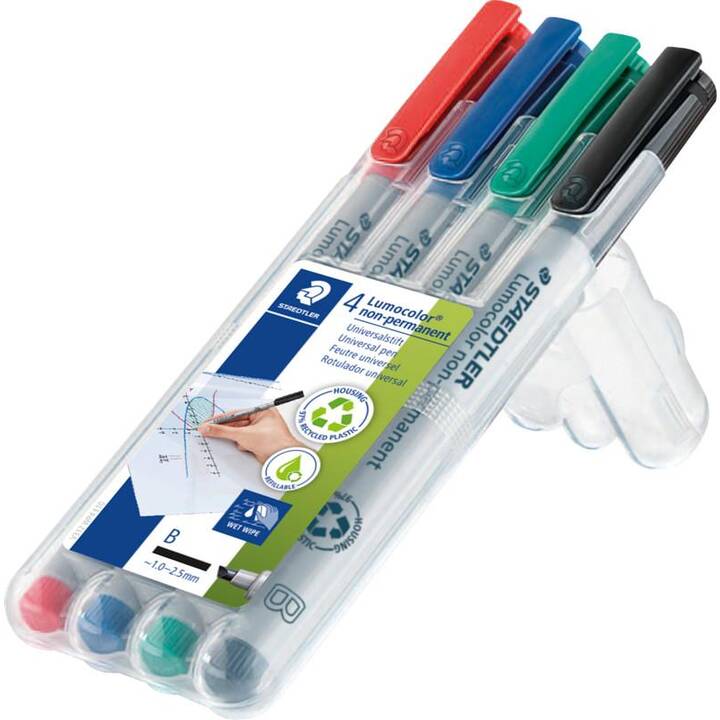 STAEDTLER Pennarello per lucidi Lumocolor 312 WP4 (Nero, Verde, Blu, Rosso, 4 pezzo)