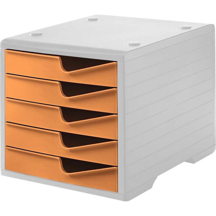 STYRO Boite à tiroirs de bureau (A4, C4, 27 cm  x 34 cm  x 25.5 cm, Orange, Gris)