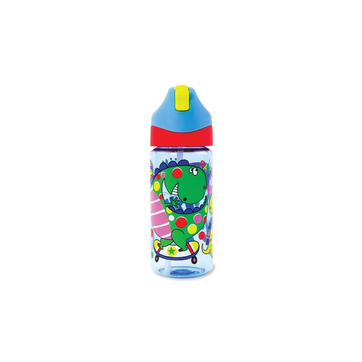 RACHEL ELLEN Bottiglia per bambini Dinosaur (0.35 l, Transparente, Blu chiaro, Multicolore)