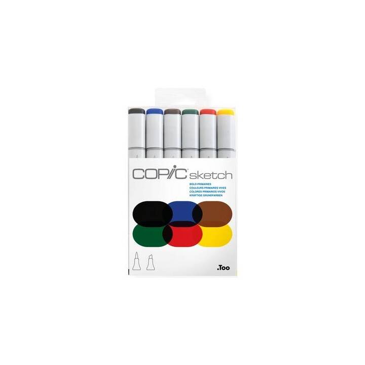 COPIC Pennarello indelebile (Giallo, Marrone, Nero, Blu, Verde, Rosso, 6 pezzo)