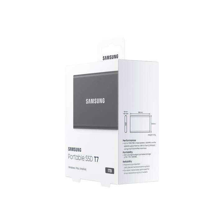 SAMSUNG Portable SSD T7 (USB Typ-C, 1000 GB, Titan Grey, Grau)