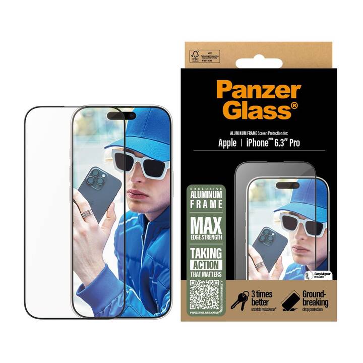 PANZERGLASS Vetro protettivo da schermo Ultra Wide Fit Aluminum (iPhone 16 Pro, 1 pezzo)