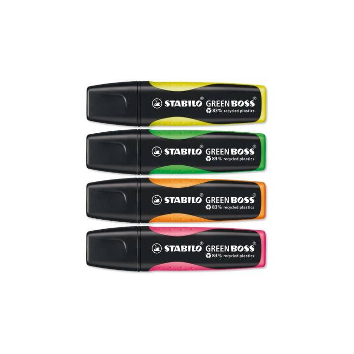 STABILO Evidenziatore Boss (Rosa, Giallo, Arancione, Verde, 4 pezzo)