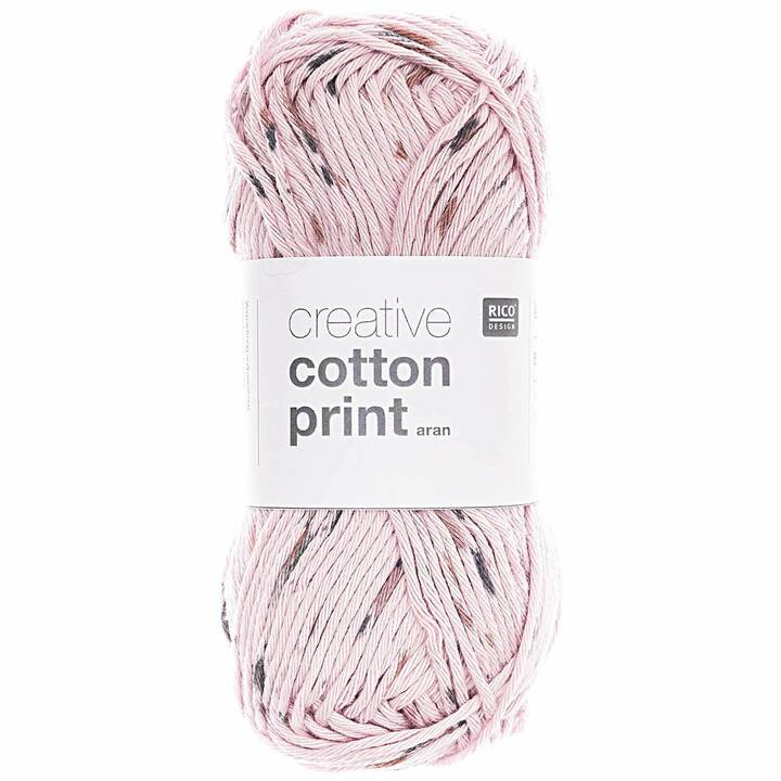 RICO DESIGN Laine Creative Cotton Print Aran (50 g, Brun, Rose)